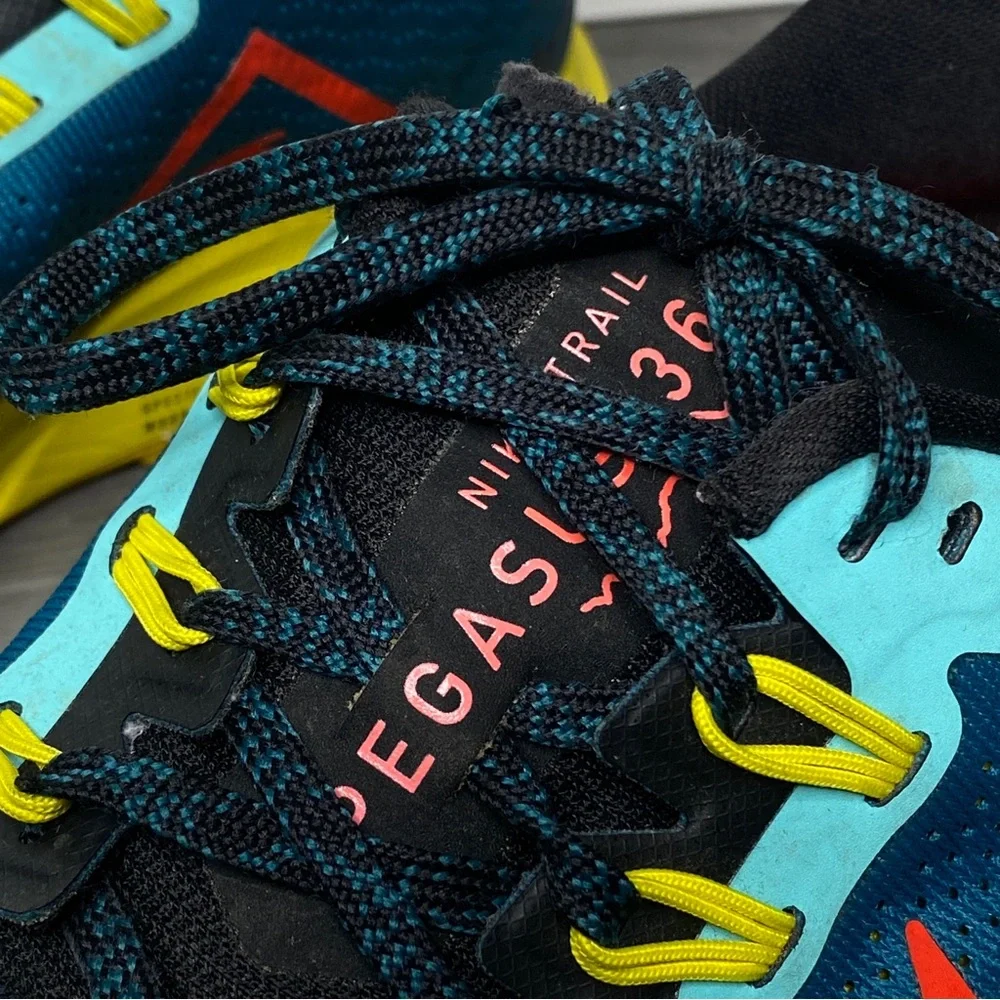 Nike Air Zoom Pegasus 36 Trail Geode Teal Red Yellow Mens Athletic Shoes SZ 9.5